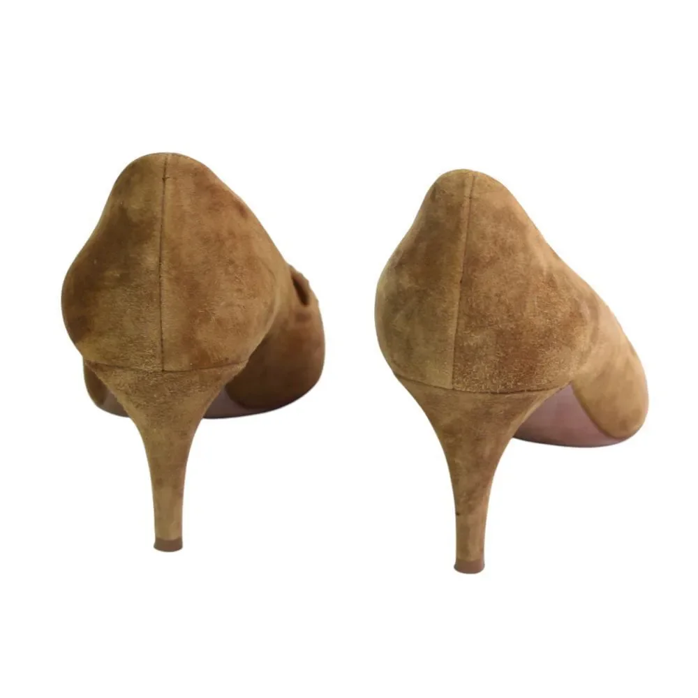 J. CREW OLIVE GENUINE LEATHER SUEDE MID HEEL POINTED CLASSIC PUMP SHOES Sz 8 1/2